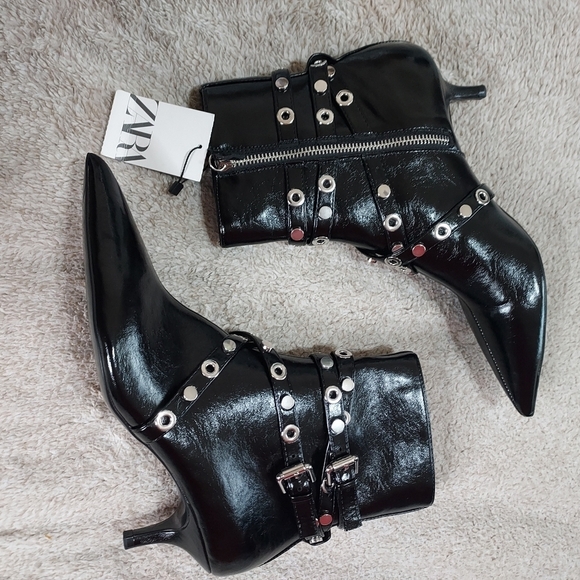 Zara Metal Trim Heeled Booties - Picture 8 of 14